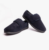 Padders OLIVER Mens Super Wide Touch Fasten Full Slippers Navy