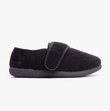 Padders OLIVER Mens Super Wide Touch Fasten Full Slippers Black