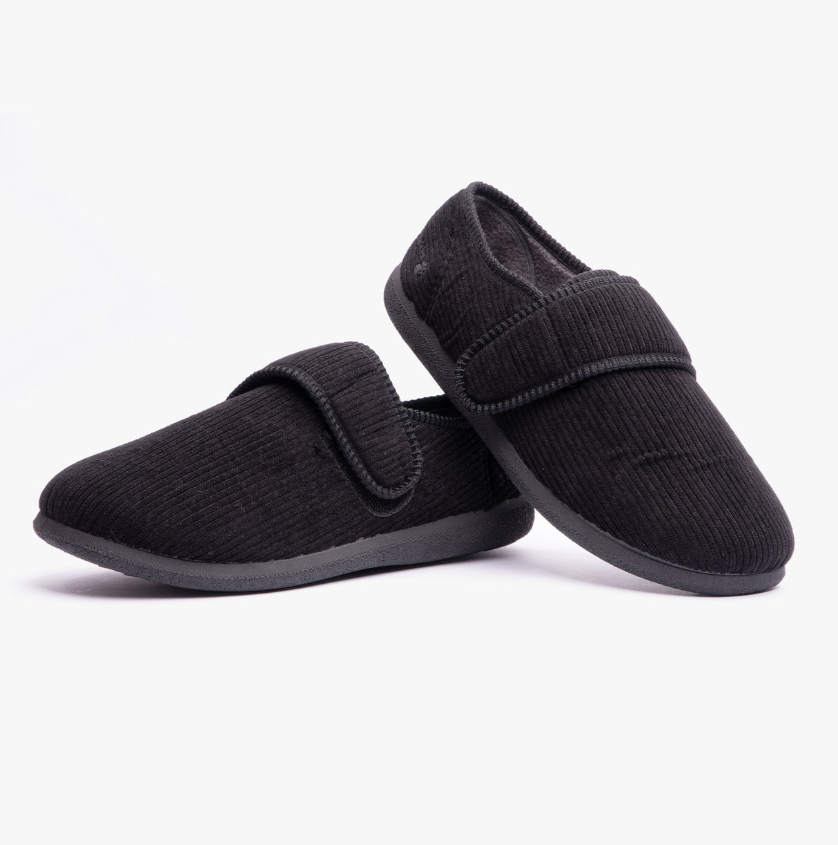 Padders OLIVER Mens Super Wide Touch Fasten Full Slippers Black