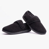 Padders OLIVER Mens Super Wide Touch Fasten Full Slippers Black