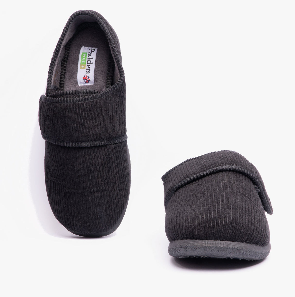 Padders OLIVER Mens Super Wide Touch Fasten Full Slippers Black