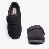Padders OLIVER Mens Super Wide Touch Fasten Full Slippers Black