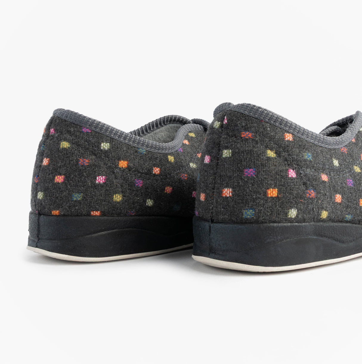 Padders CAMILLA Womens (2E Fit) Touch Fasten Polka Dot Slippers Grey/Multi