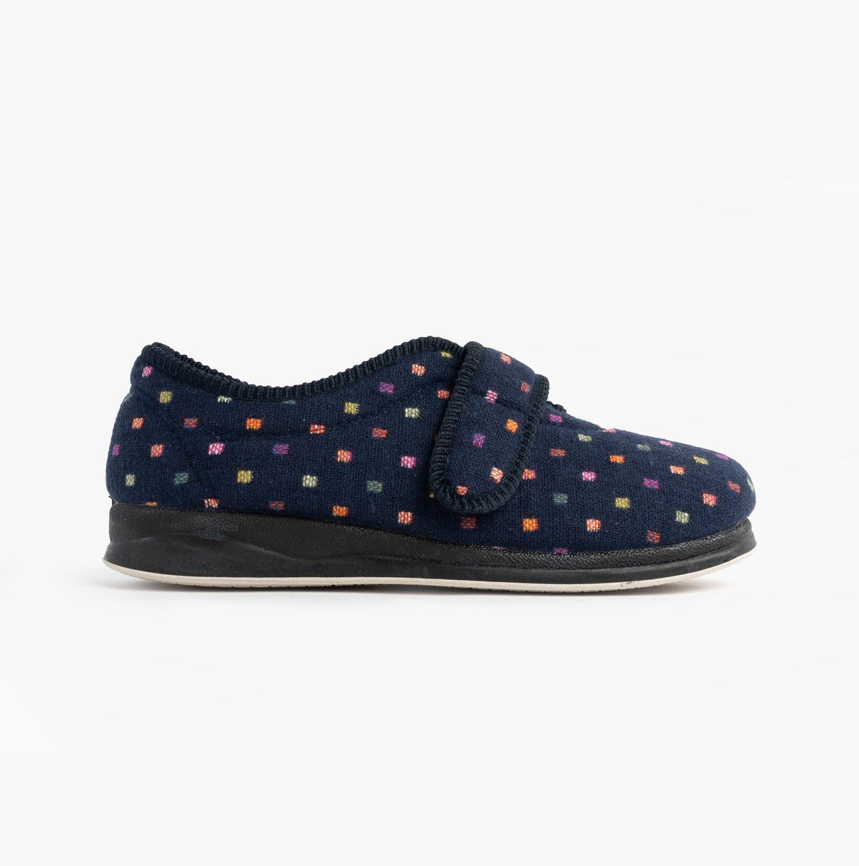 Padders CAMILLA Womens (2E Fit) Touch Fasten Polka Dot Slippers Navy/Multi