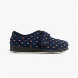 Padders CAMILLA Womens (2E Fit) Touch Fasten Polka Dot Slippers Navy/Multi
