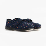 Padders CAMILLA Womens (2E Fit) Touch Fasten Polka Dot Slippers Navy/Multi