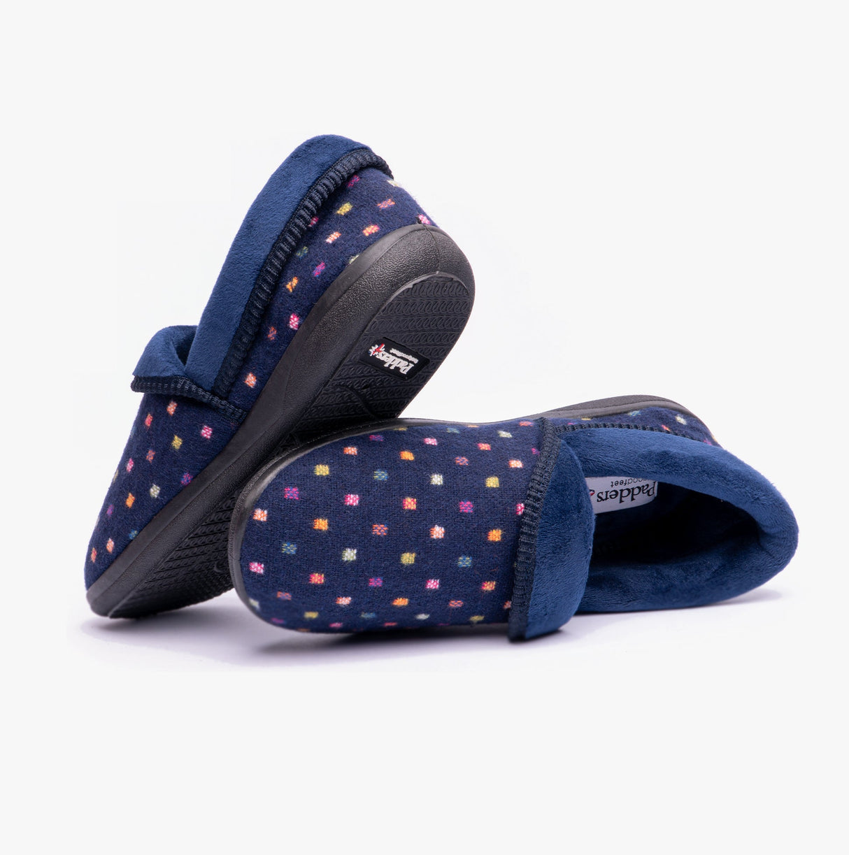 Padders MELLOW Womens (2E Fit) Full Slippers Navy Woven Spot