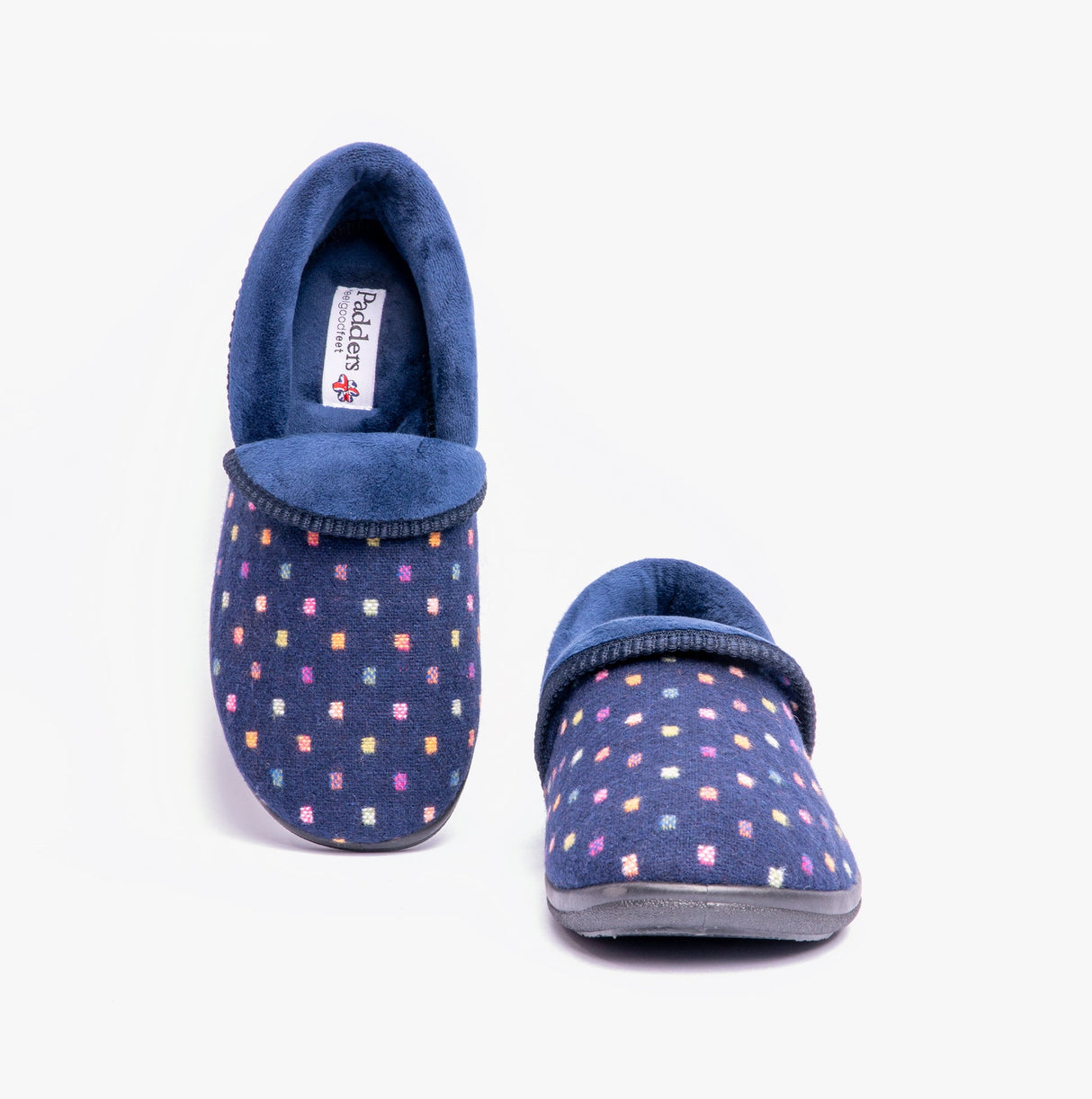 Padders MELLOW Womens (2E Fit) Full Slippers Navy Woven Spot