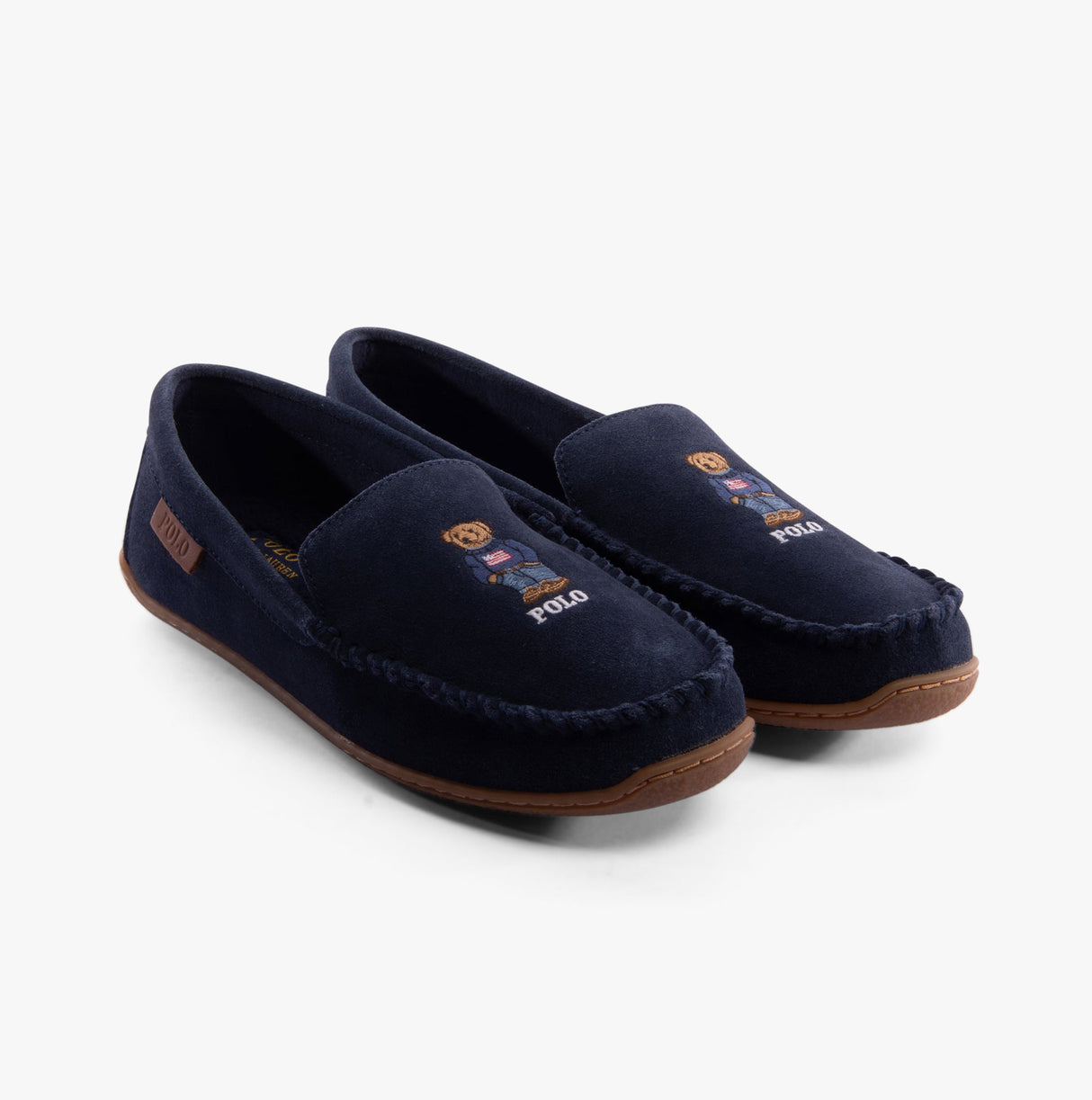 Polo Ralph Lauren BRENAN BEAR Mens Moccasin Slippers Navy Suede