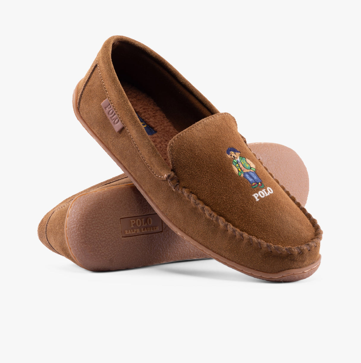 Polo Ralph Lauren BRENAN BEAR Mens Moccasin Slippers Brown