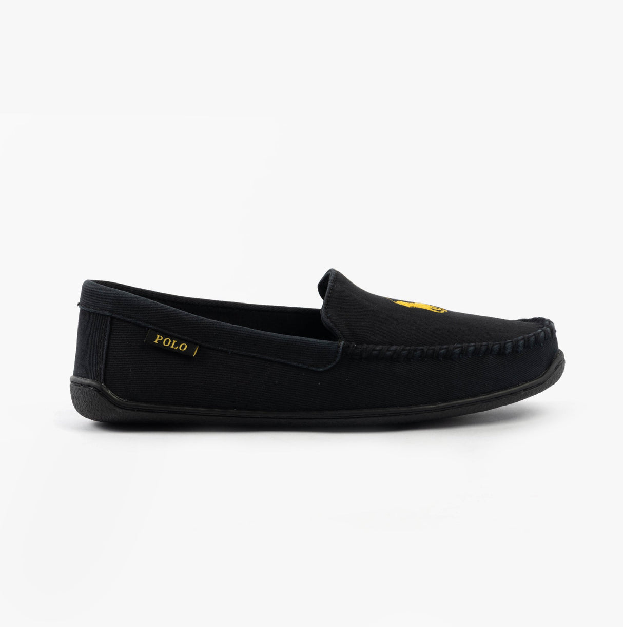 Polo Ralph Lauren BRENAN Mens Slippers Black Washed Twill/Gold