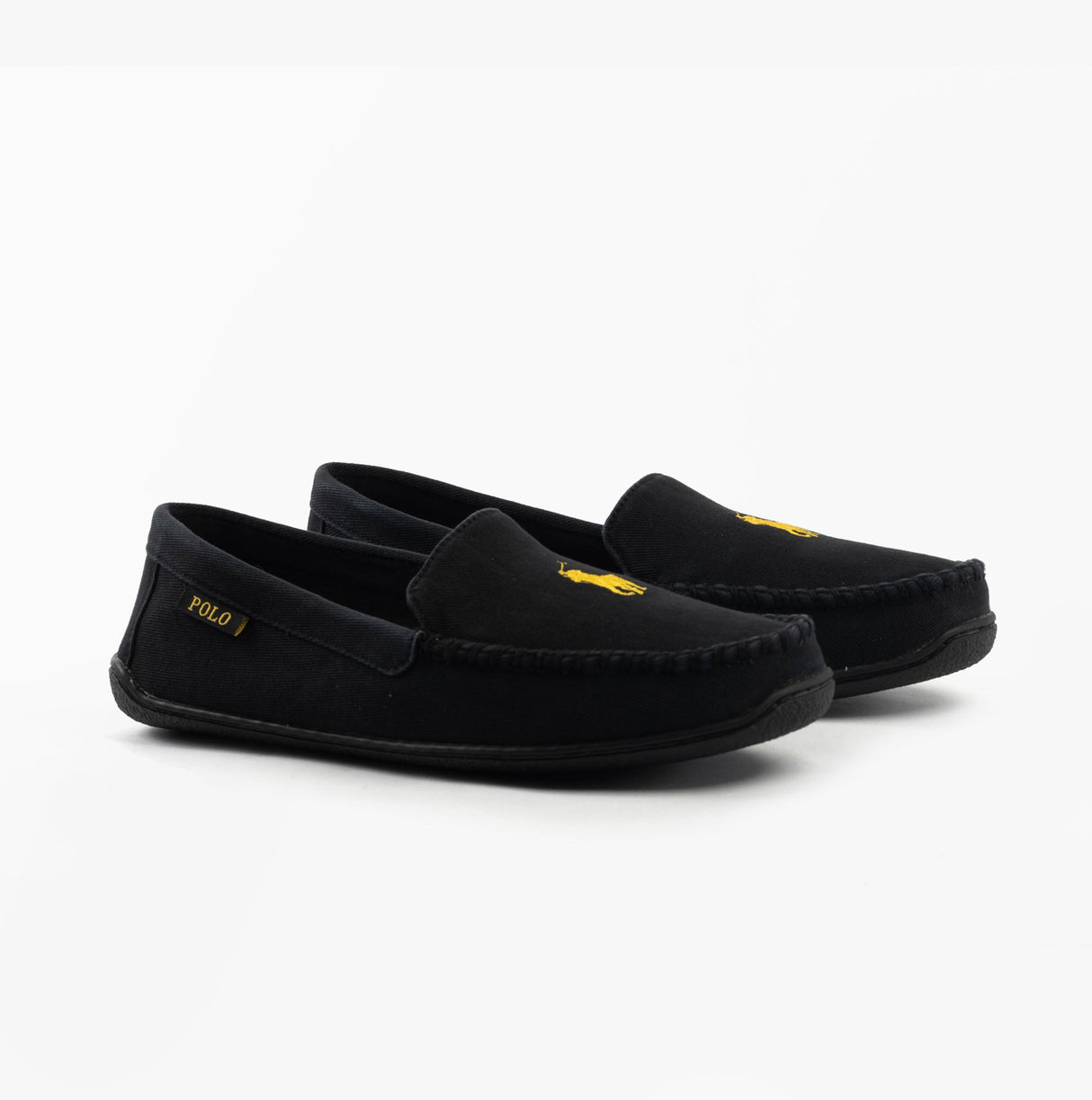 Polo Ralph Lauren BRENAN Mens Slippers Black Washed Twill/Gold