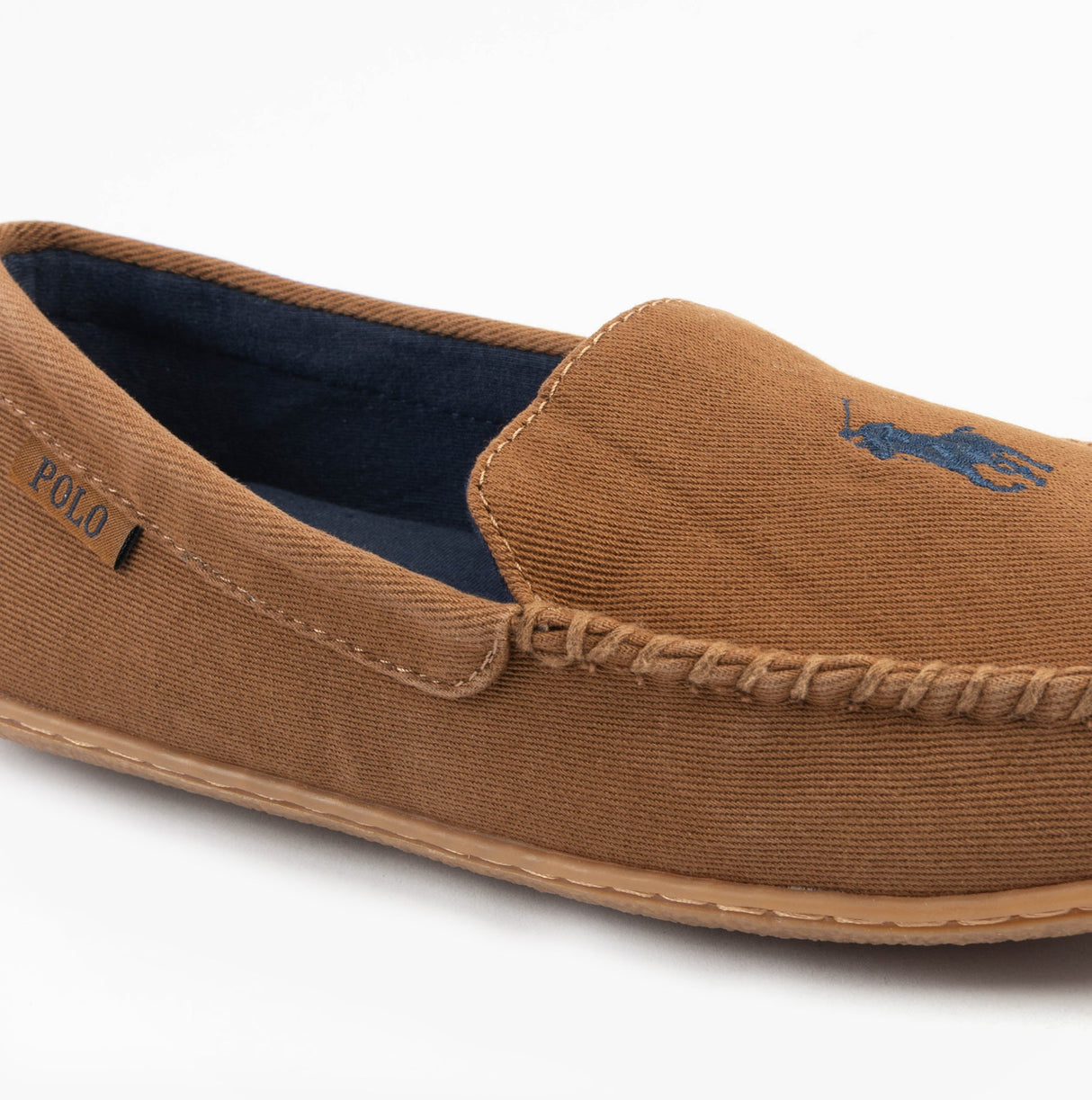 Polo Ralph Lauren BRENAN Mens Slippers Tan Washed Twill/Navy