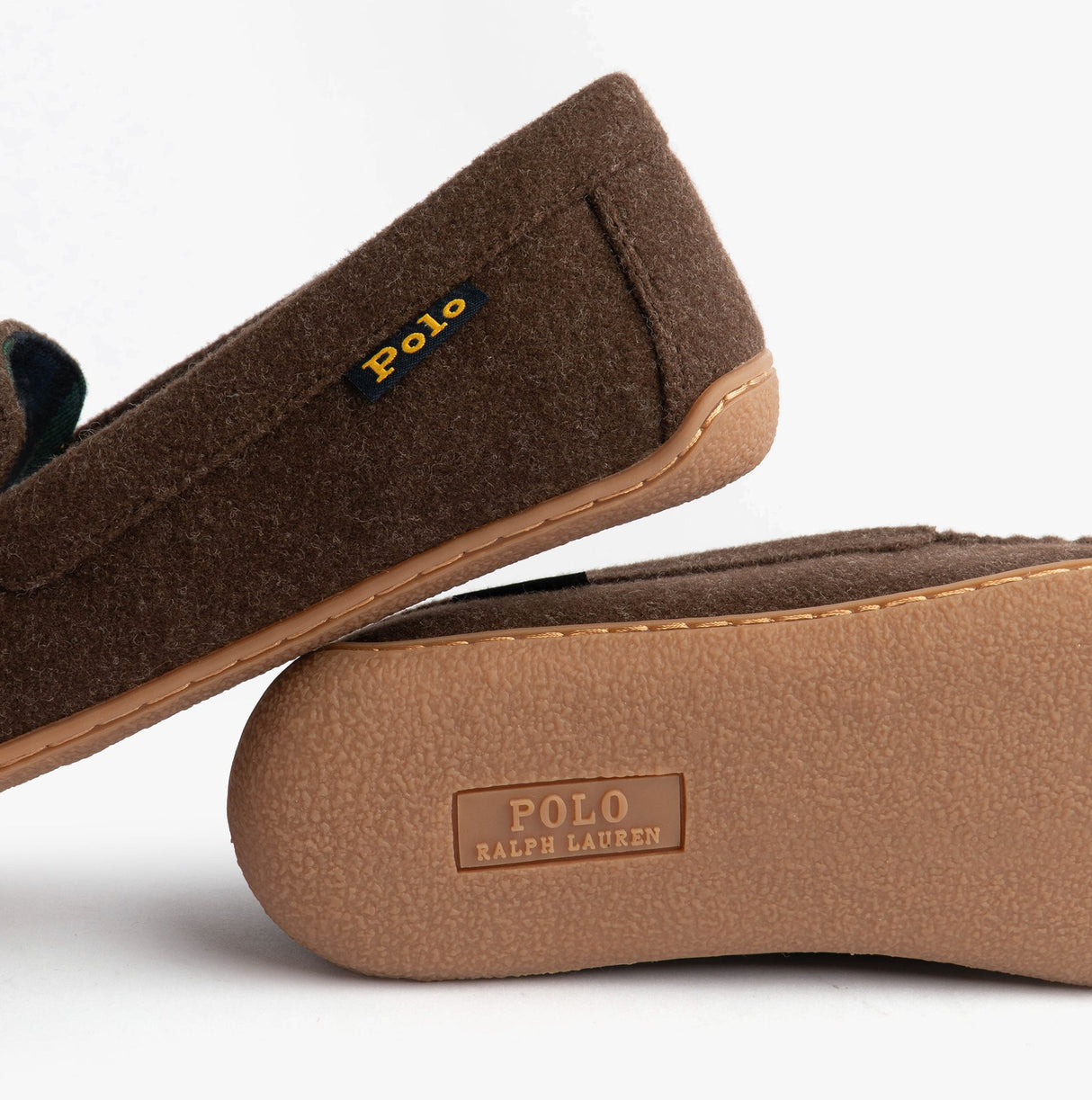 Polo Ralph Lauren BRENAN WOOL Mens Dress Shoe Slippers Brown/Cream