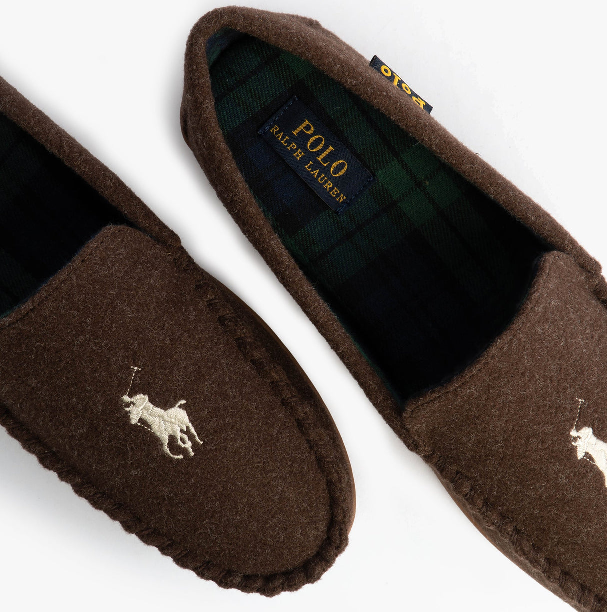 Polo Ralph Lauren BRENAN WOOL Mens Dress Shoe Slippers Brown/Cream