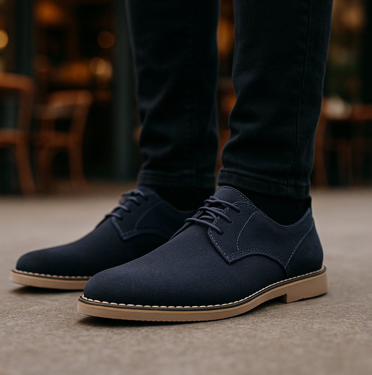 Popps JONAS Mens Suede Desert Shoes Navy