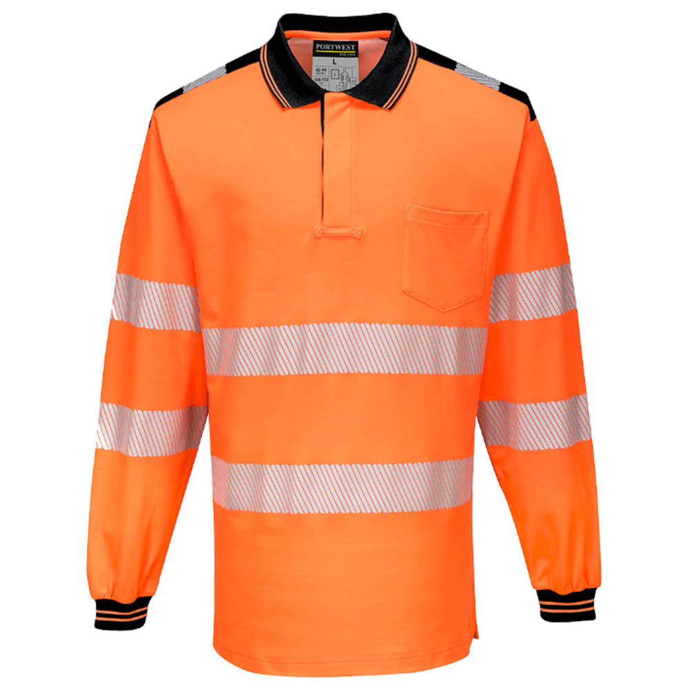 Portwest T184 PW3 Hi-Vis Long Sleeve Polo Shirt Various Colours