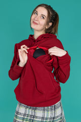 Breastfeeding Hoodie - warm fleece lined in burgundy