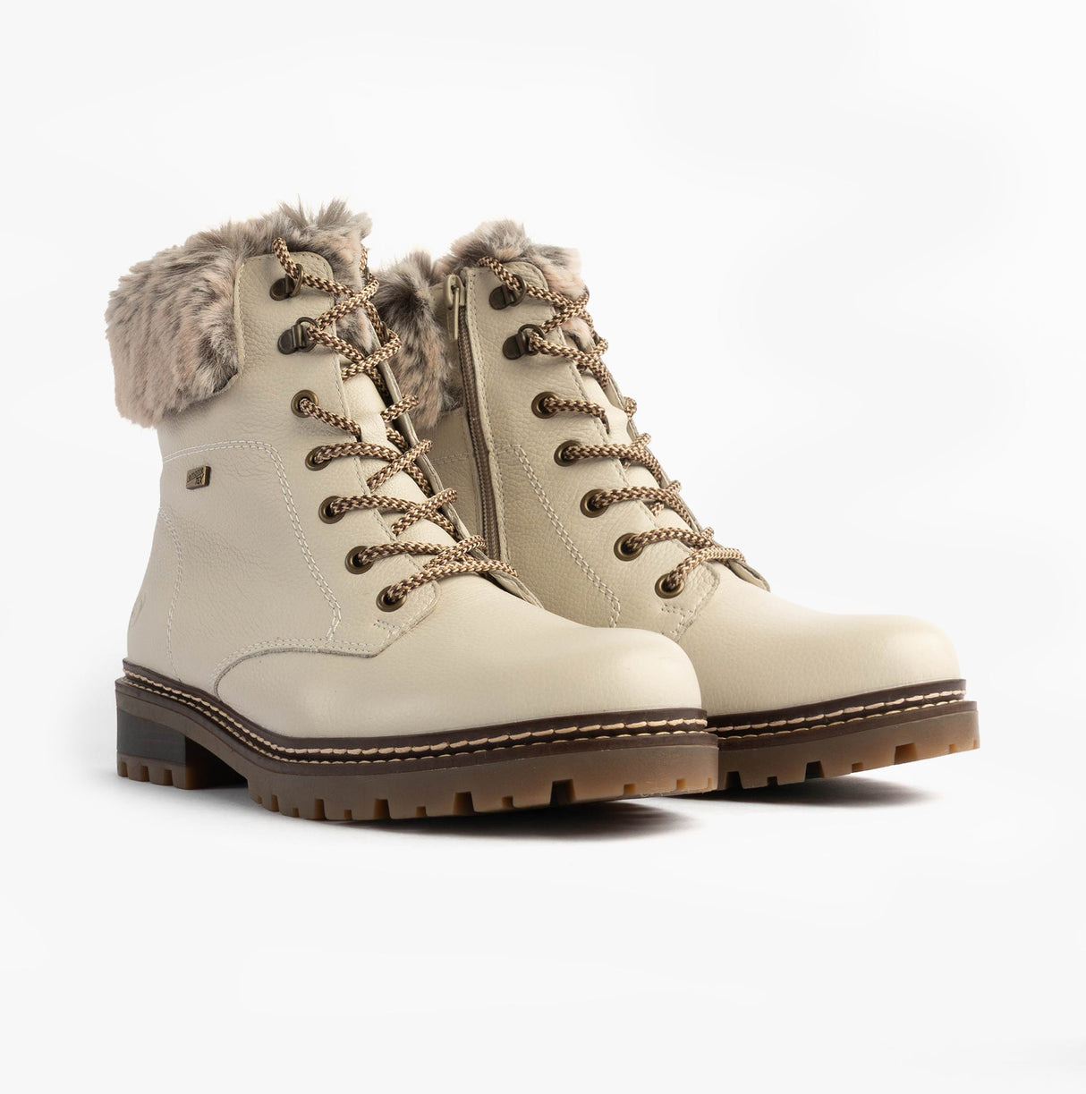 Remonte D0B74-80 Womens Faux Fur Collar Side Zip Boots White