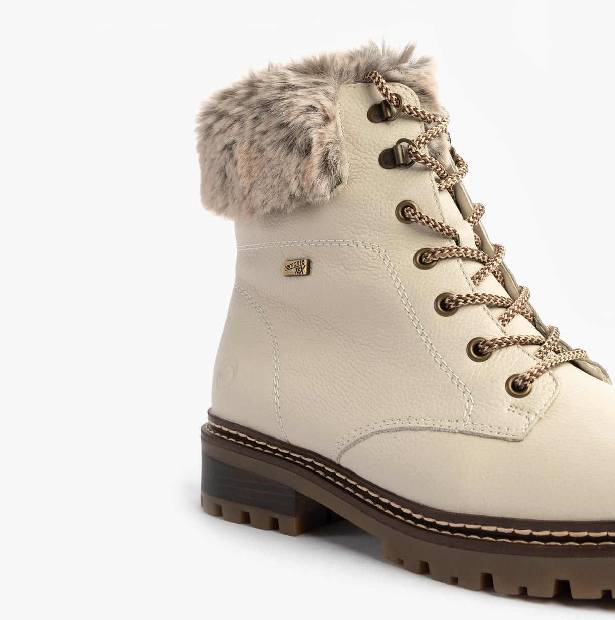 Remonte D0B74-80 Womens Faux Fur Collar Side Zip Boots White