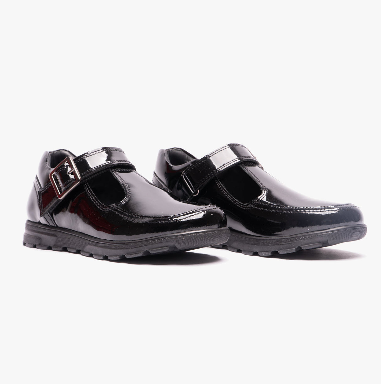 G716AP Girls Patent T-Bar School Shoes Black Patent