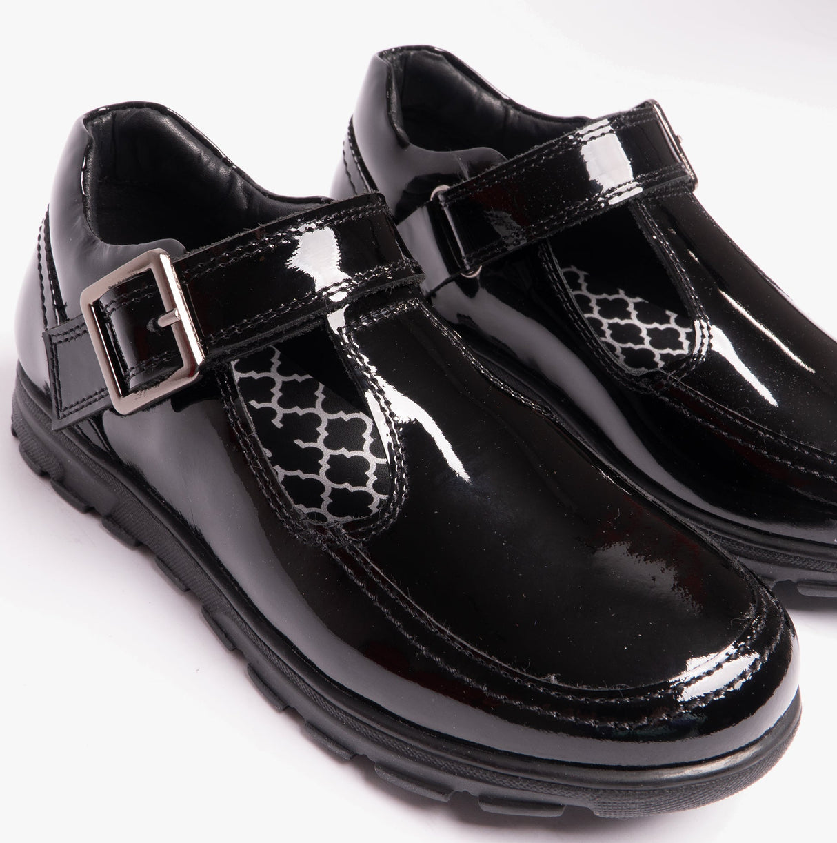 G716AP Girls Patent T-Bar School Shoes Black Patent
