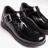 G716AP Girls Patent T-Bar School Shoes Black Patent