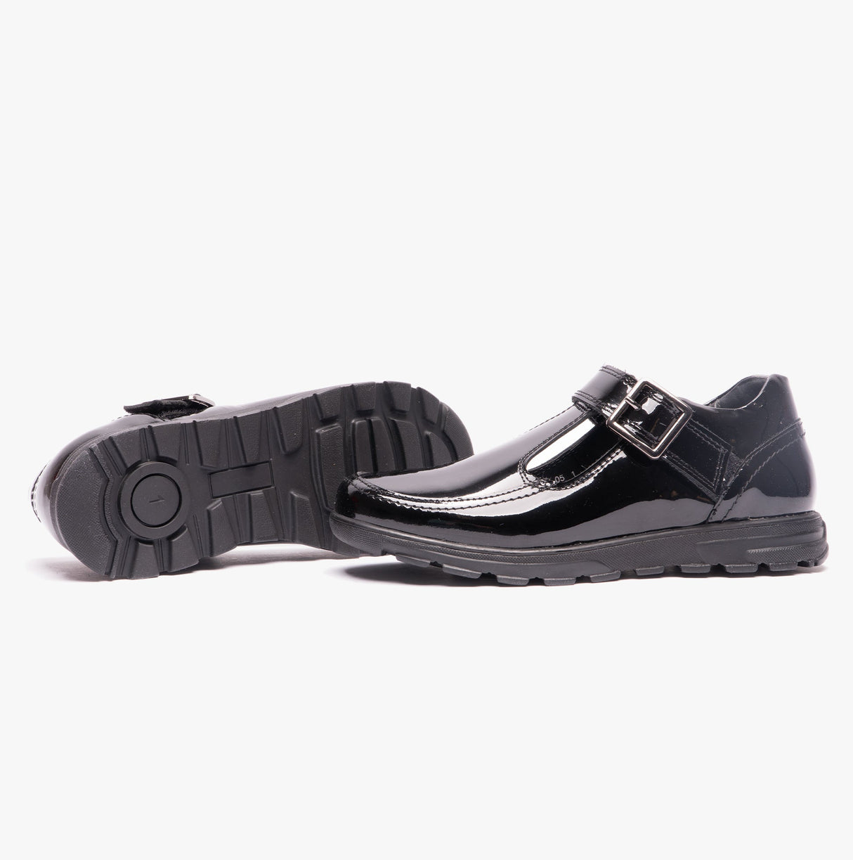 G716AP Girls Patent T-Bar School Shoes Black Patent