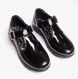 G716AP Girls Patent T-Bar School Shoes Black Patent