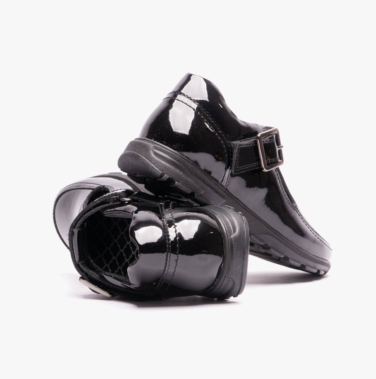 G716AP Girls Patent T-Bar School Shoes Black Patent