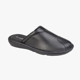 M024A Mens Padded Leather Clog Slippers Black