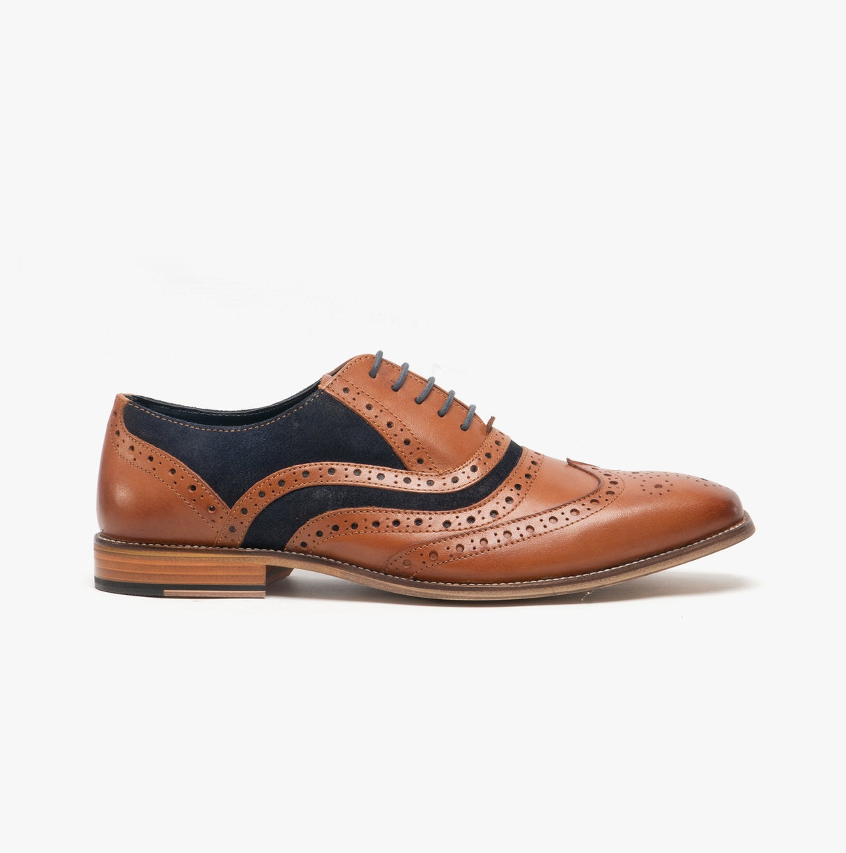 Roamers RUSSELL Mens Contrast Leather Brogue Shoes Tan/Navy
