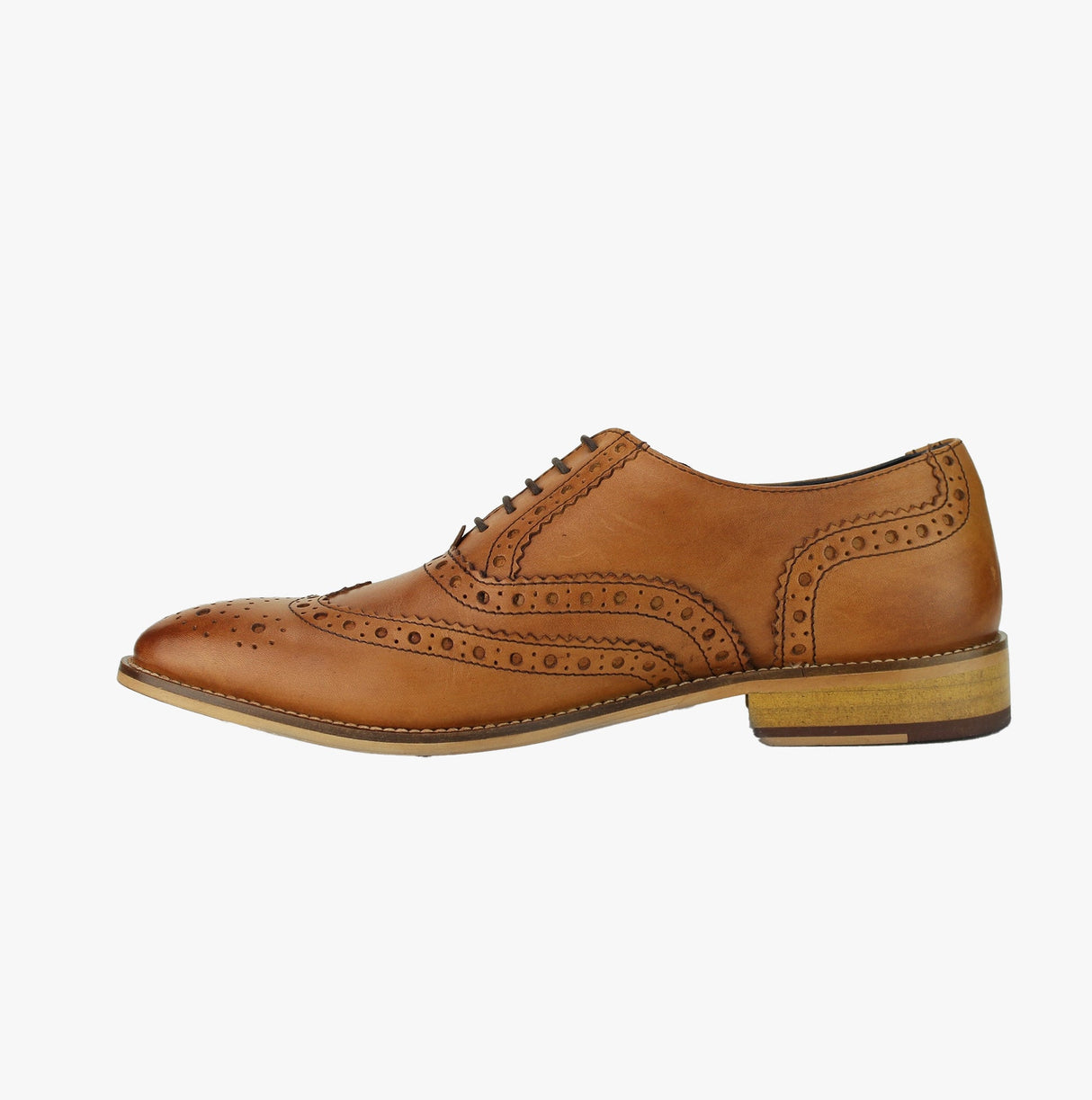 Roamers WINSTON Mens Leather Brogue Oxford Shoes Tan