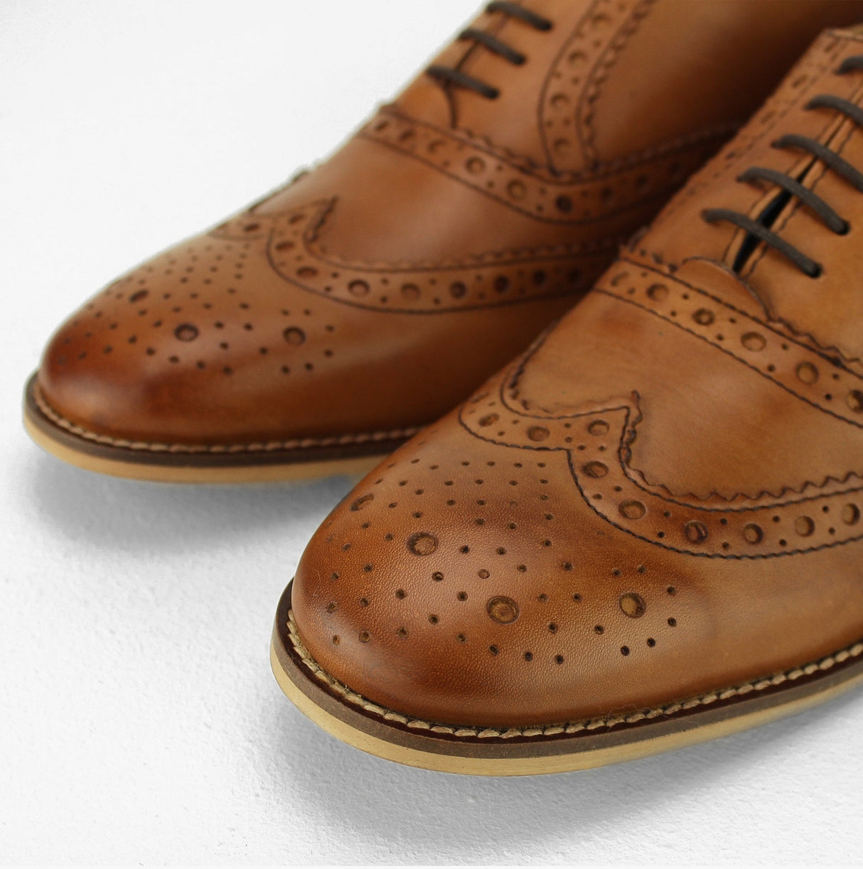 Roamers WINSTON Mens Leather Brogue Oxford Shoes Tan