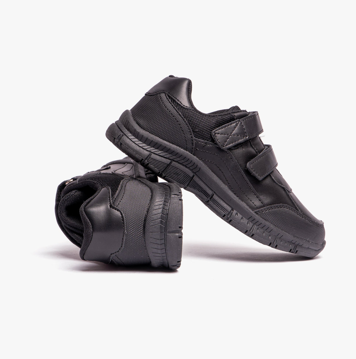 Route 21 B821A Boys Touch Fasten Coated Leather School Shoes Black