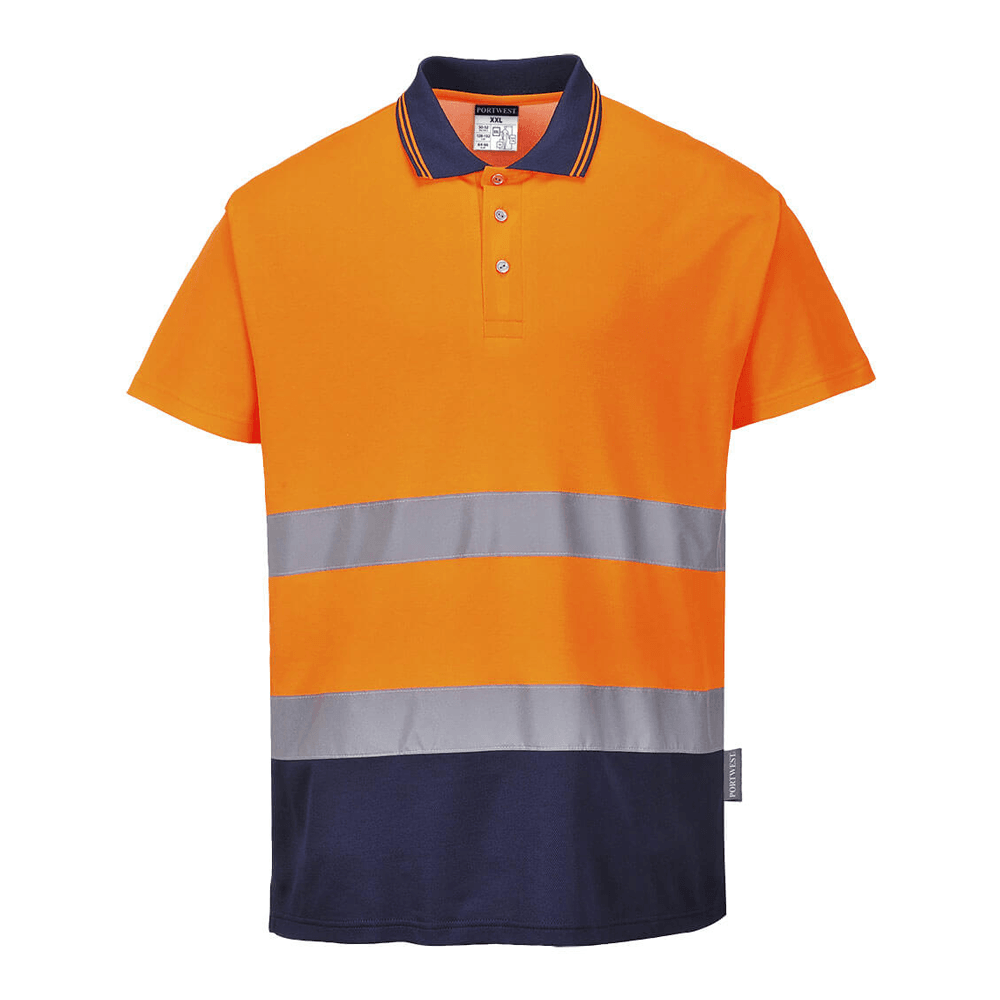Portwest S174 Hi-Vis Cotton Comfort Contrast Breathable Polo Shirt