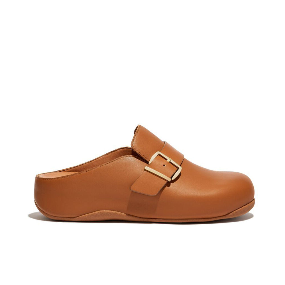 FitFlop SHUV BUCKLE-STRAP Womens Leather Clogs Light Tan