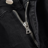 Black Distressed Regular Slim Fit Damaged Holes Super Skinny Stretch Ripped Jeans