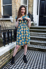 The Knee Length Breastfeeding Dress - Blue Sunflower Cotton