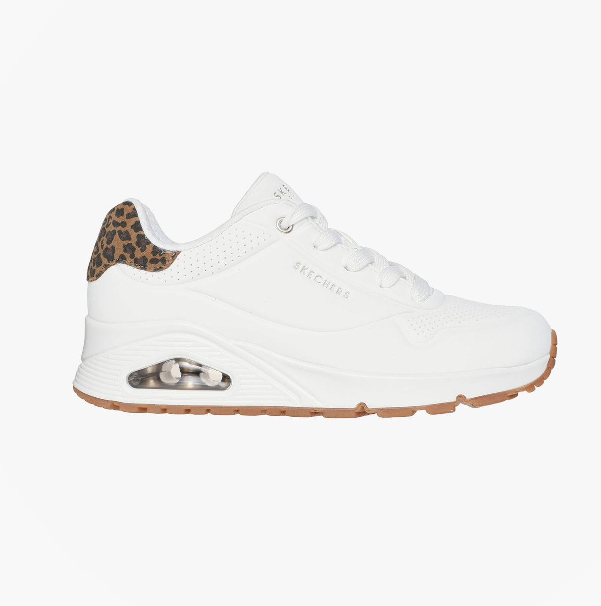 Skechers 177093/WHLD UNO-JUNGLE NITE Womens Trainers White Durabuck/Leopard Printed