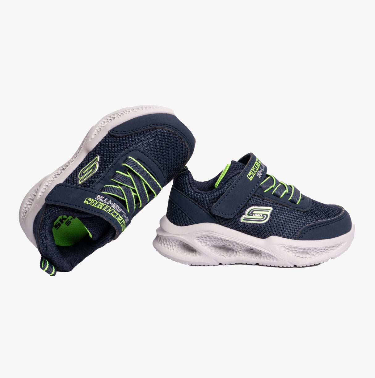 Skechers 401675N/NVLM METEOR-LIGHTS Boys Trainers Navy/Lime