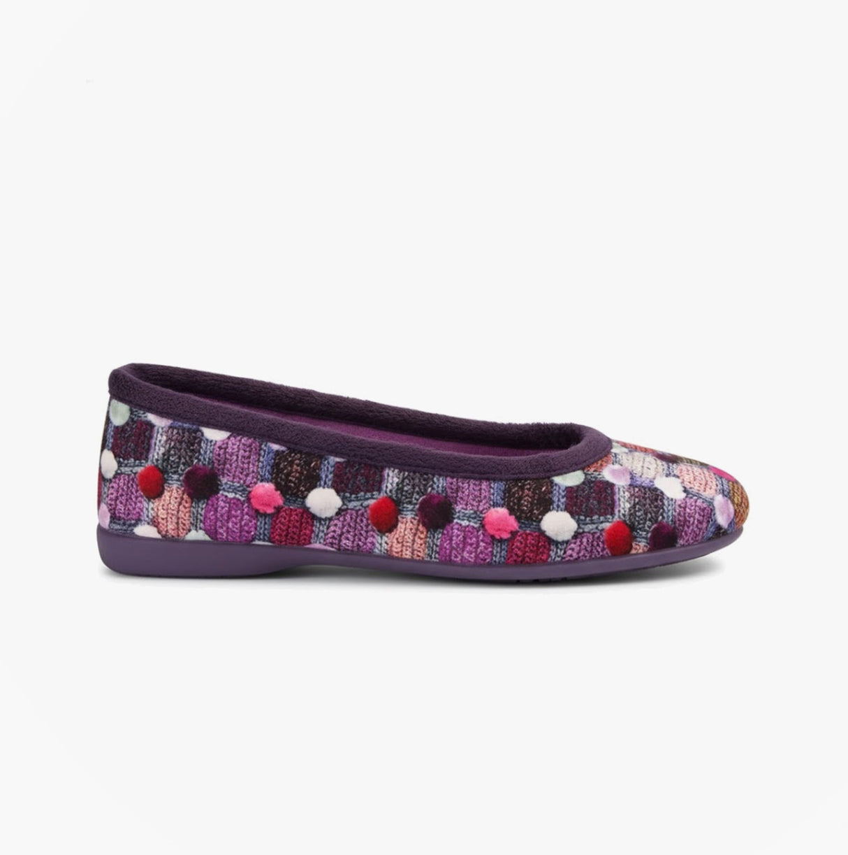 Sleepers SAMIRA Womens Polka Dot Velour Lined Ballet Slippers Purple/Multi