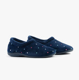 Sleepers SOPHIE Womens Textile Polka Dot Full Slippers Navy