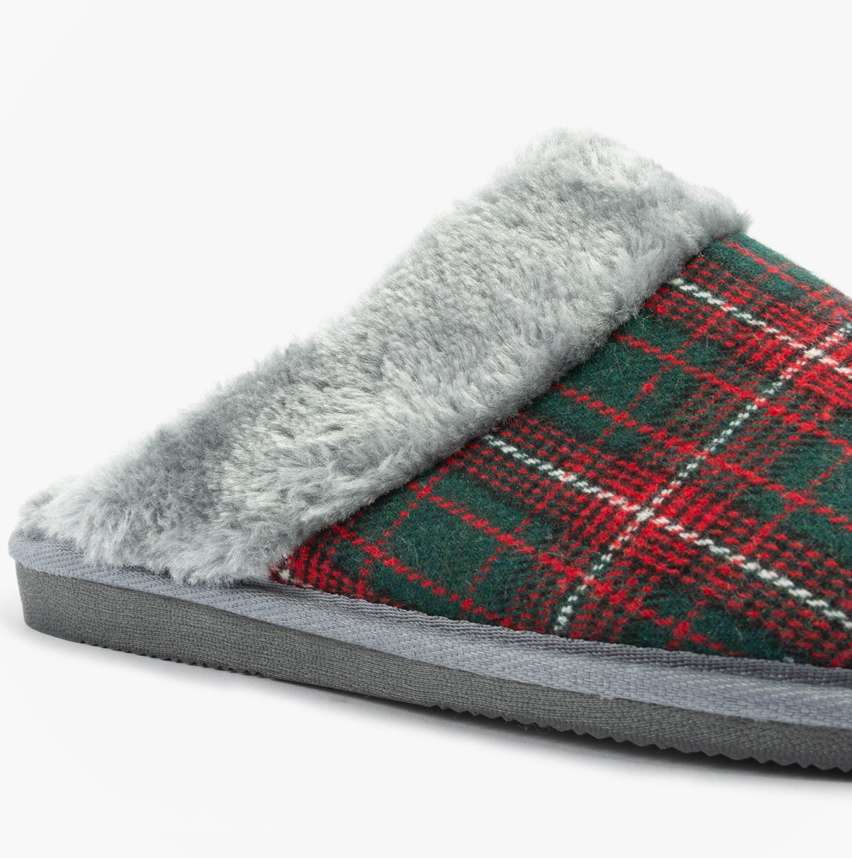 Sleepers LEYLA Womens Fur Cuff Mules Red Check