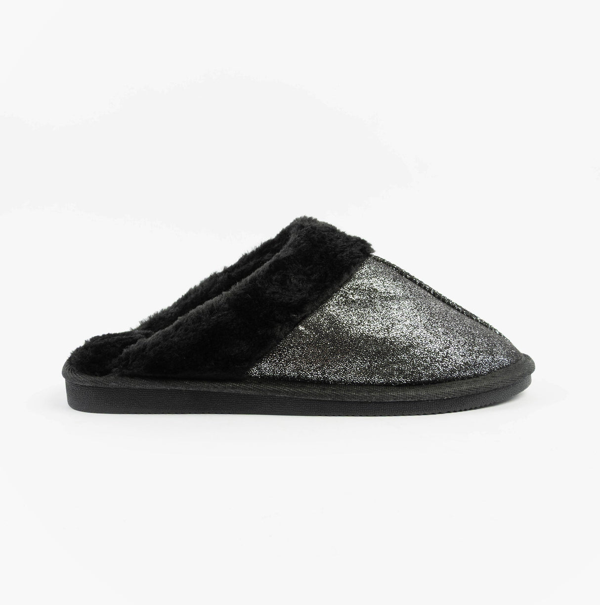 Sleepers JULIET Womens Fur Cuff Sparkle Mules Black