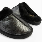 Sleepers JULIET Womens Fur Cuff Sparkle Mules Black