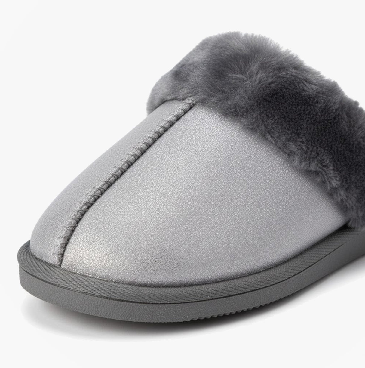 Sleepers JULIET Womens Fur Cuff Sparkle Mules Silver