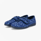 Sleepers IVY Womens Full Slippers Navy Blue Floral