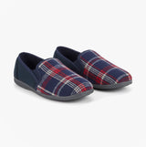 Sleepers JIM Navy Check Velour Twin Gusset Slipper