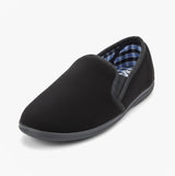 Sleepers WILSON Mens Twin Gusset Slipper Black Plush Velour
